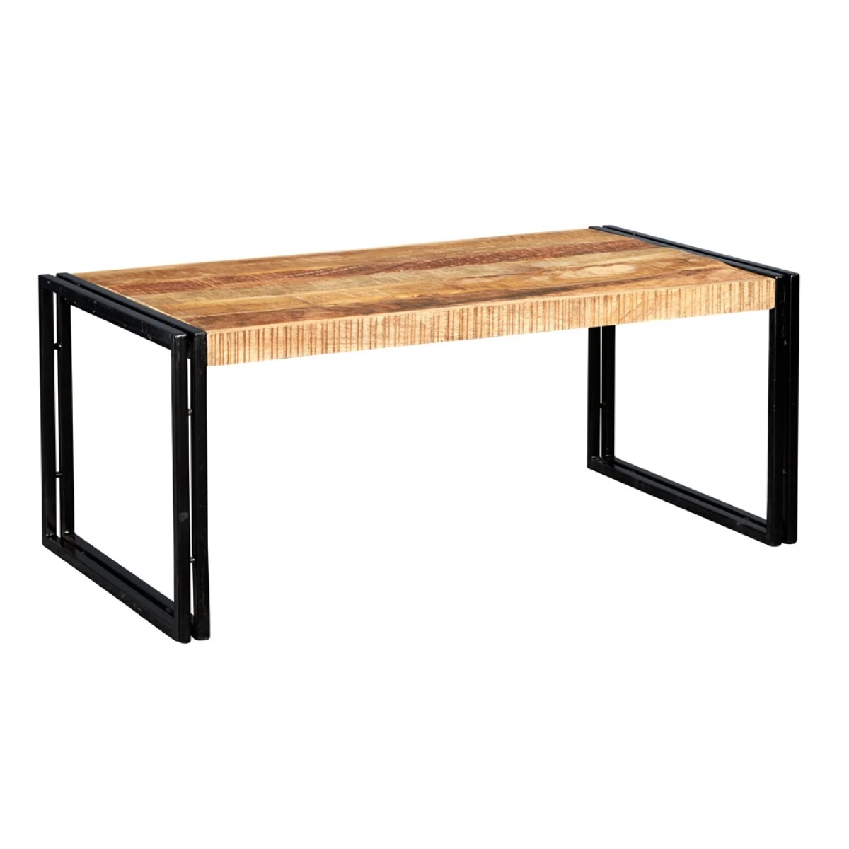Indian Hub Cosmo Industrial Coffee Table Large Eco Mango Wood Reclaimed Iron Edges Living Room - Coffee Table