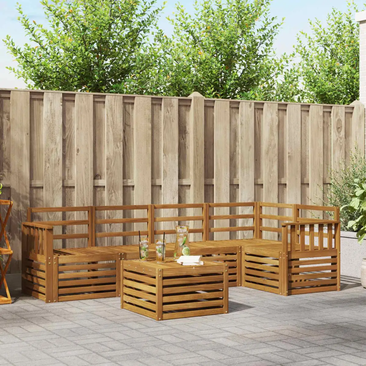 vidaXL vidaXL Sectional Sofa Set 6 pcs Natural Solid Acacia Wood - Garden Sofa Sets