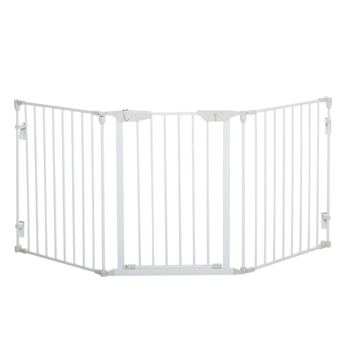 PawHut Pet Safety Gate 3-Panel Playpen Metal Fence W/ Walk Through Door White - Pet Gate