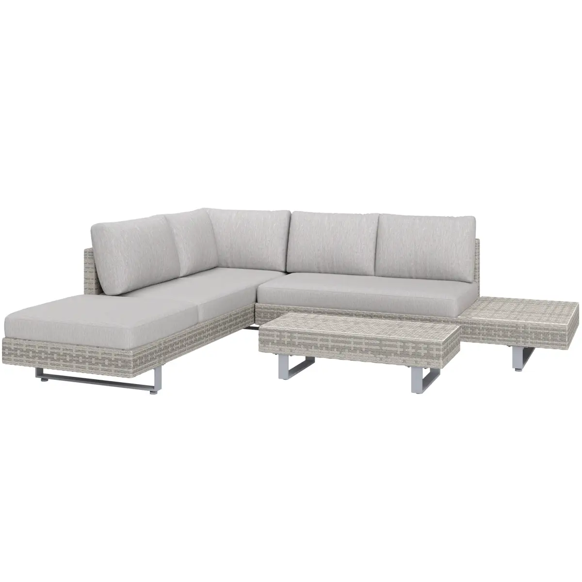 Outsunny 3pc Rattan Sofa Set Lounge Furniture Tea Table, Side Table & Cushioned Grey - Garden Sofa Sets