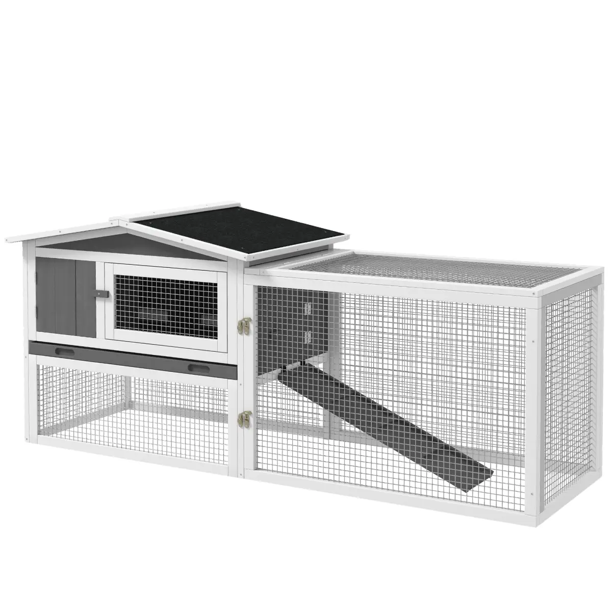PawHut PawHut Rabbit Hutch and Run Outdoor w/ Sliding Tray Hay Rack Ramp, 156x58x68cm - Rabbit Hutch