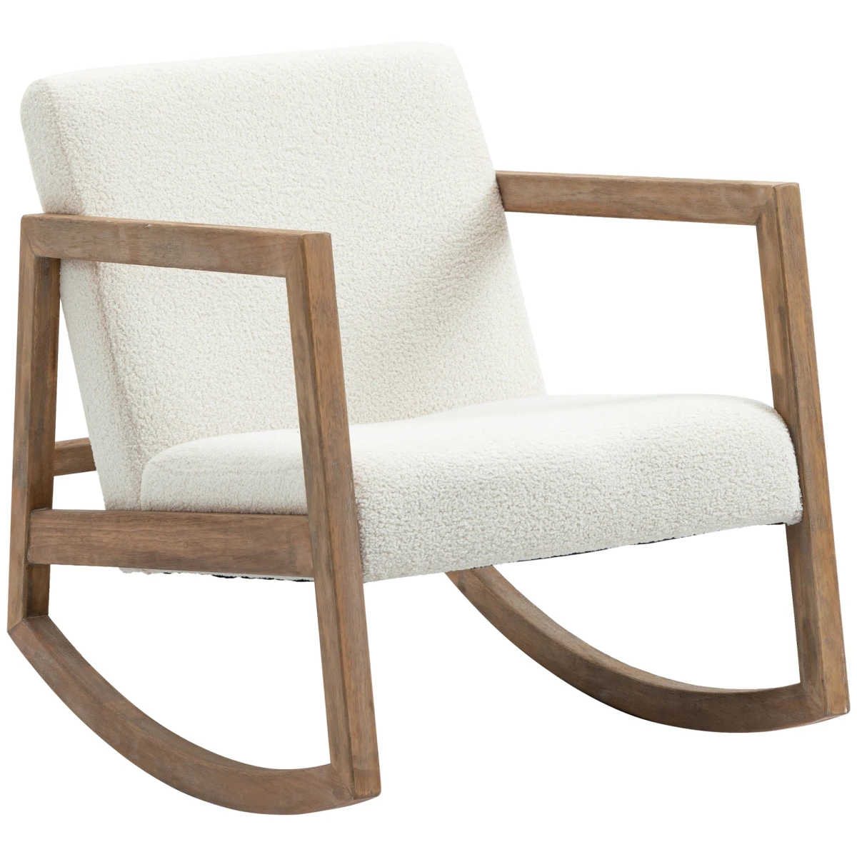 HOMCOM Rocking Chair Upholstered Armchair Cream Wood Frame with Plush Teddy Fleece Cushion for Living Room by HOMCOM