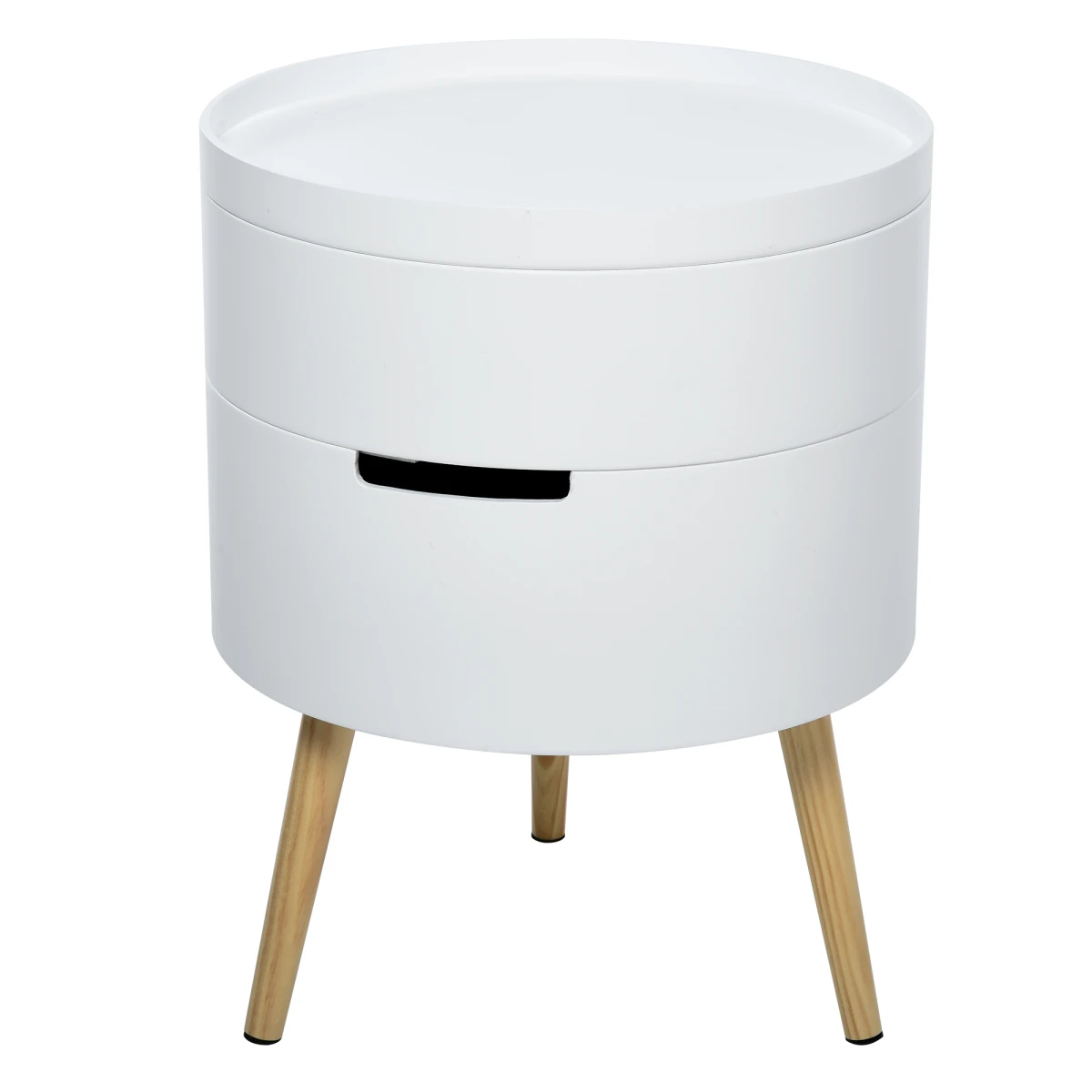 HOMCOM Premium White Circular Side Table Dia 16In Height 20In Removable Top Tray Dual Storage Nightstand And Coffee Table - Coffee Table