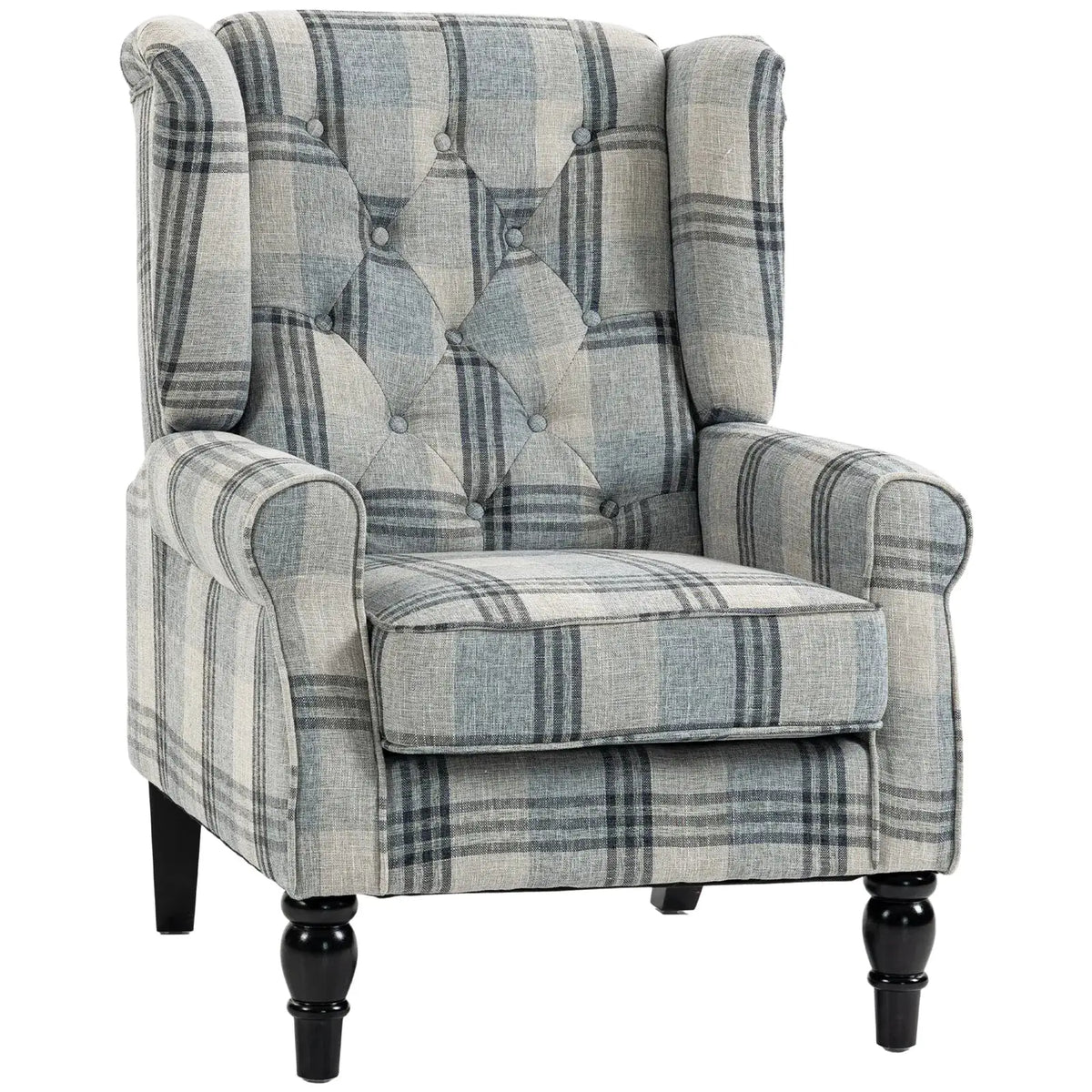 HOMCOM Faux Linen Armchair with Thick Spring Cushion, Wingback Accent Chair with High Back, Solid Wood Legs, Mixed Plaid - from HOMCOM