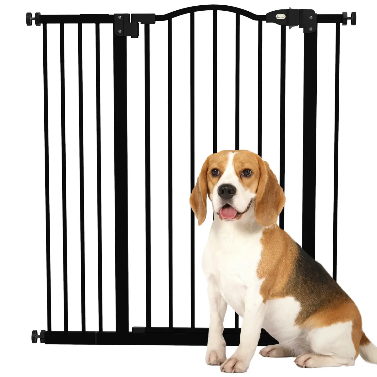 PawHut PawHut 74-94cm Adjustable Metal Pet Gate Safety Barrier w/ Auto-Close Door Black - Pet Gate