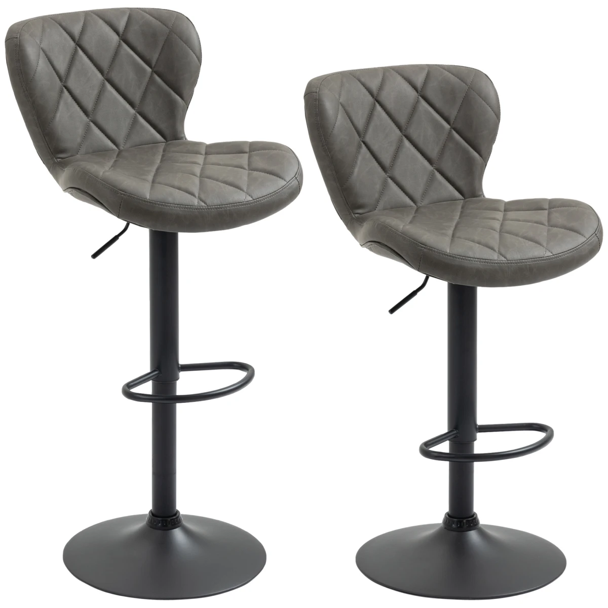 HOMCOM Adjustable Height Bar Stools 91 to 112 cm Swivel Faux Leather Diamond Stitching Home Office Set Of 2 by HOMCOM
