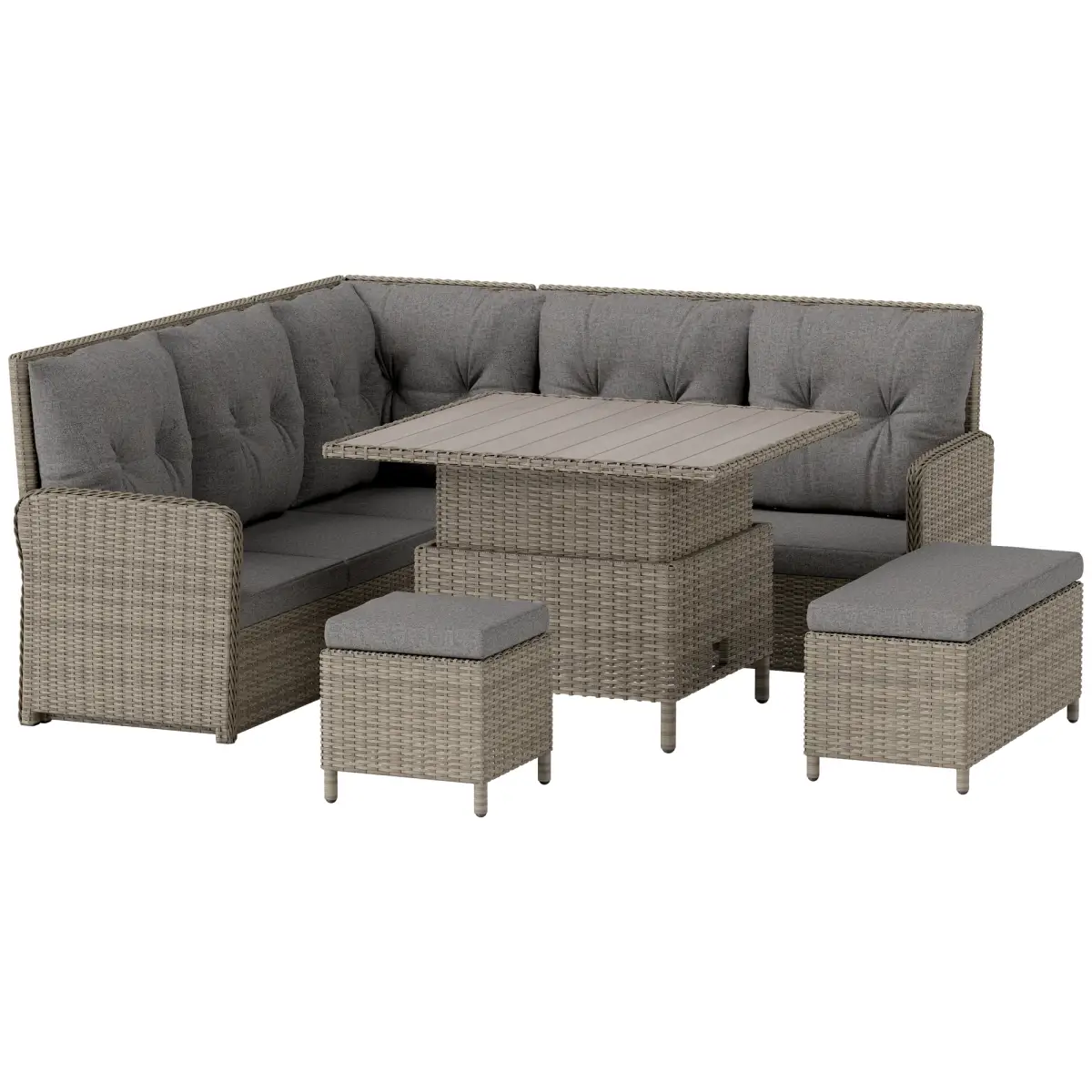 Outsunny Outsunny 6 PCs Rattan Garden Furniture Sectional Corner Sofa, Light Grey - Garden Sofa Sets