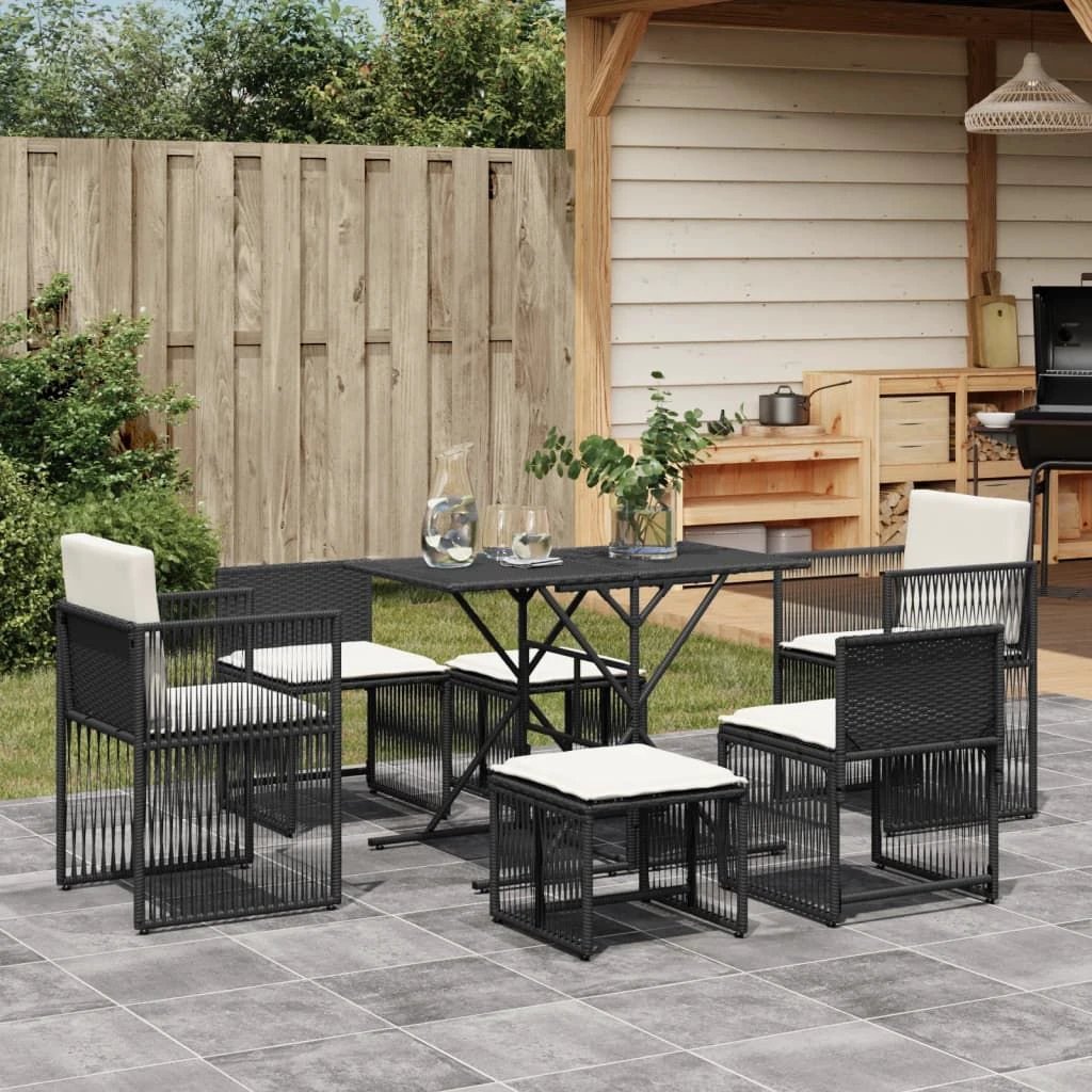 vidaXL vidaXL 7 Piece Garden Dining Set with Cushions Grey Poly Rattan - Uncategorized Garden Set