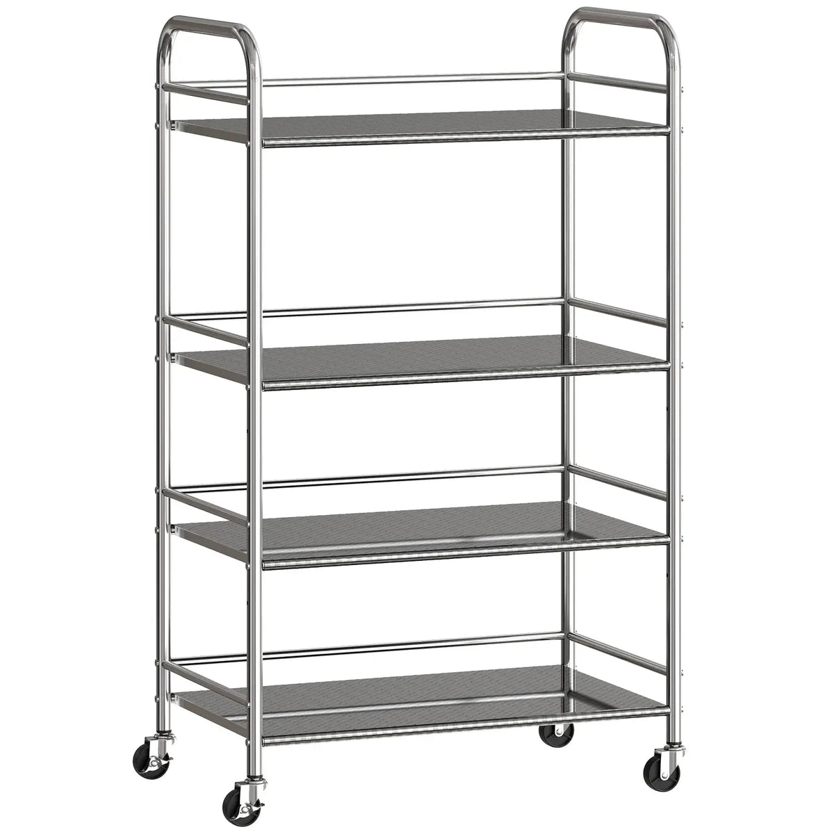 HOMCOM 4 Tier Stainless Steel Kitchen Storage Trolley with Adjustable Shelves - Silver - from HOMCOM