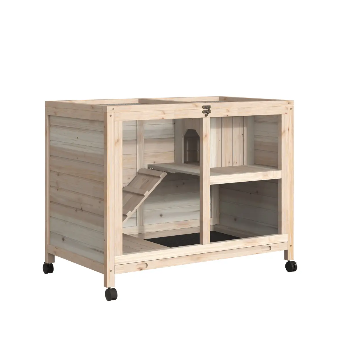 Pawhut Indoor Rabbit Hutch Guinea Pig House Bunny Cage Openable Roof, Natural - Rabbit Hutch