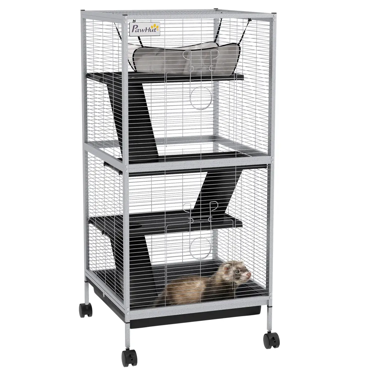 PawHut PawHut Rolling Small Animal Cage for Chinchillas Ferrets Kittens W/ Ramp Grey - Pet Cage