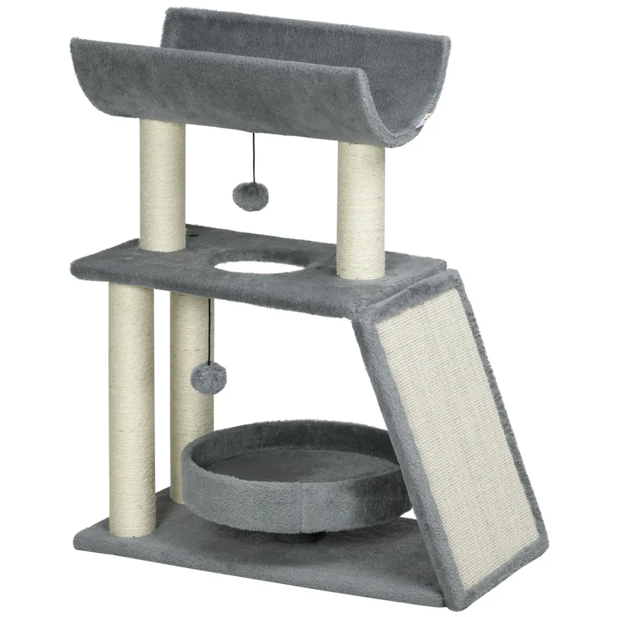 PawHut Cat Tree Tower for Indoor Cats w/ Scratching Posts, Pad, Light Grey, Toy Ball - Cat Tree