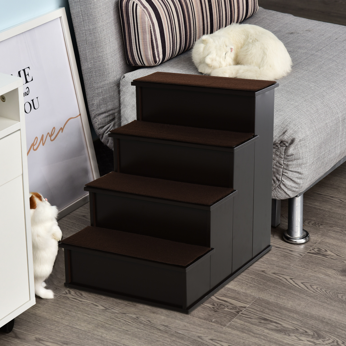 Pet Stairs, 4 Step with Plush Cushioned Steps for Elderly Pets