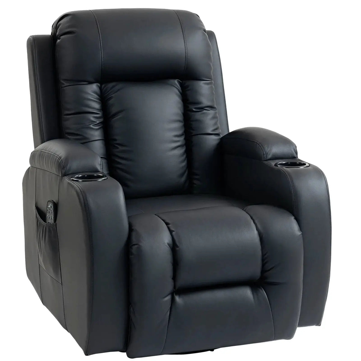 HOMCOM PU Leather Recliner Chair, Recliner Armchair with Extended Footrest, Cup Holders and Side Pockets, Black - from HOMCOM