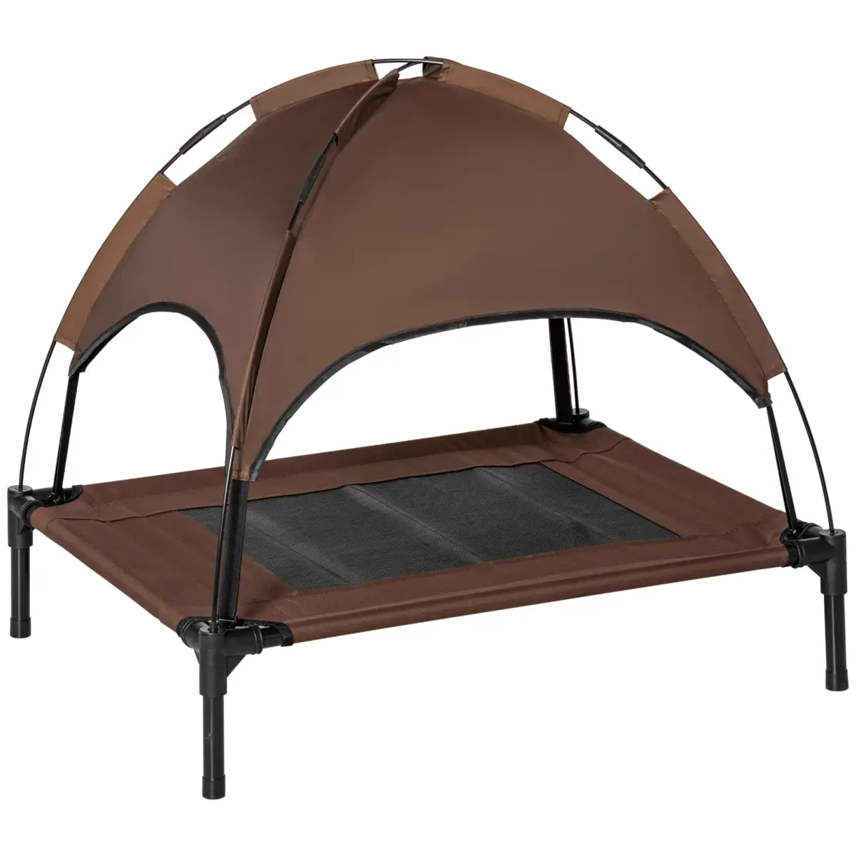 PawHut PawHut 76cm Elevated Dog Bed Cooling Raised Pet Cot UV Protection Canopy Coffee - Dog Beds