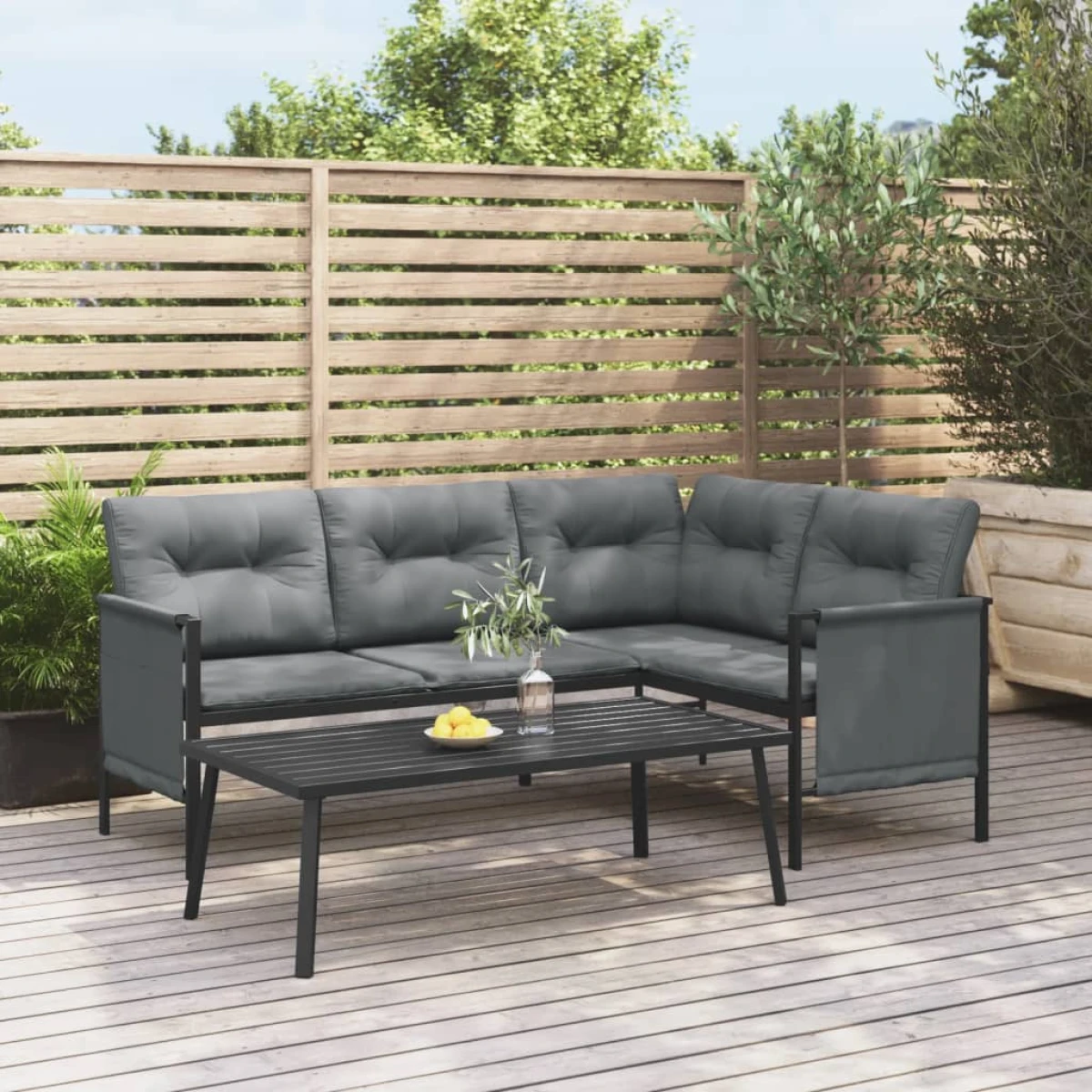VidaXL Garden Coffee Table 110x55x35 cm Anthracite Slatted Steel Outdoor Weatherproof Patio Furniture by vidaXL
