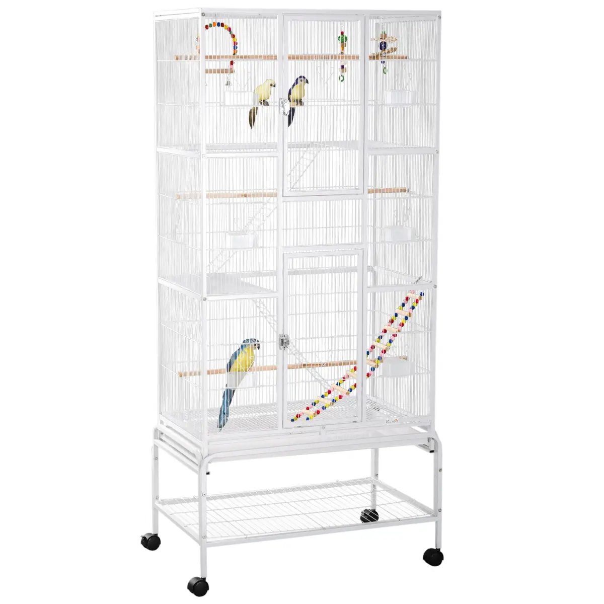PawHut 3 Tier Bird Cage W/ Stand Toy, for Canary Finch Cockatiel Parakeet Budgie - Bird Cage