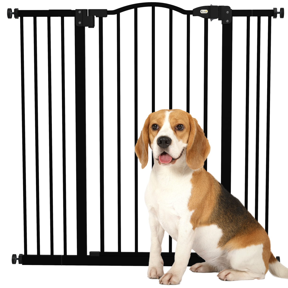 PawHut 74-100cm Adjustable Metal Pet Gate Safety Barrier w/Auto-Close Door Black - from PawHut