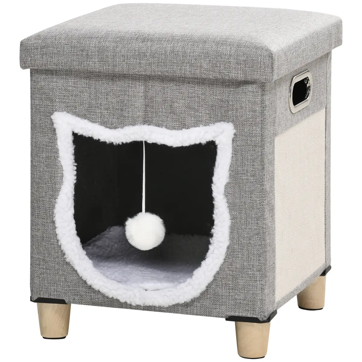 PawHut PawHut 2 in 1 Cat Bed Ottoman w/ Removable Cushion, Handles, Scratching Pad - Cat Beds