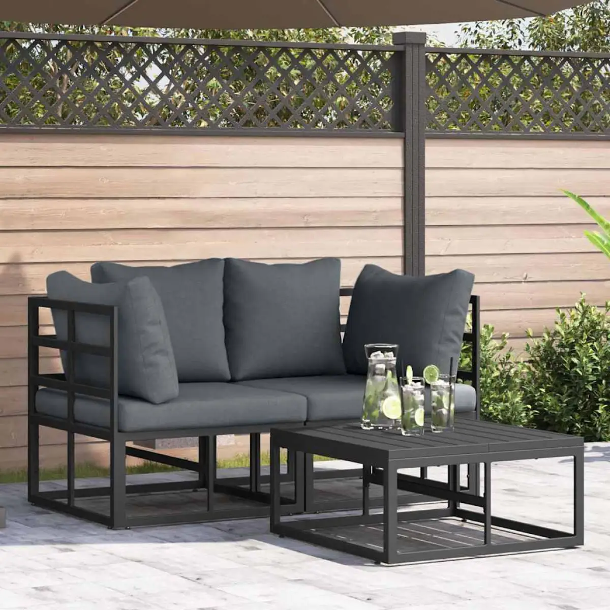 vidaXL vidaXL Garden Sofa Set 3 pcs Black Metal - Garden Sofa Sets