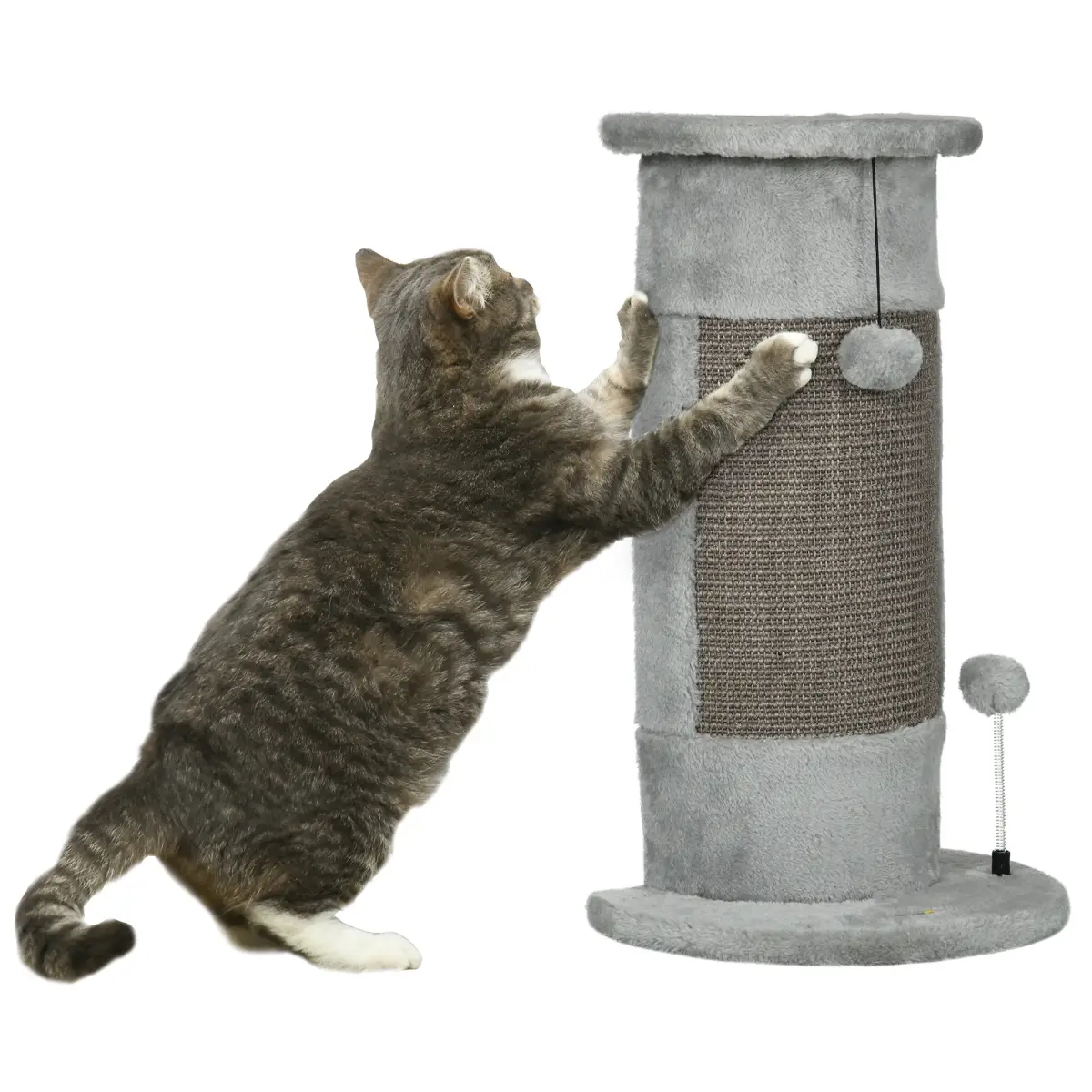 PawHut 58cm Corner Cat Scratching Post for Wall w/ Covered Plush, Sisal Rope, Toy Balls - Cat Tree