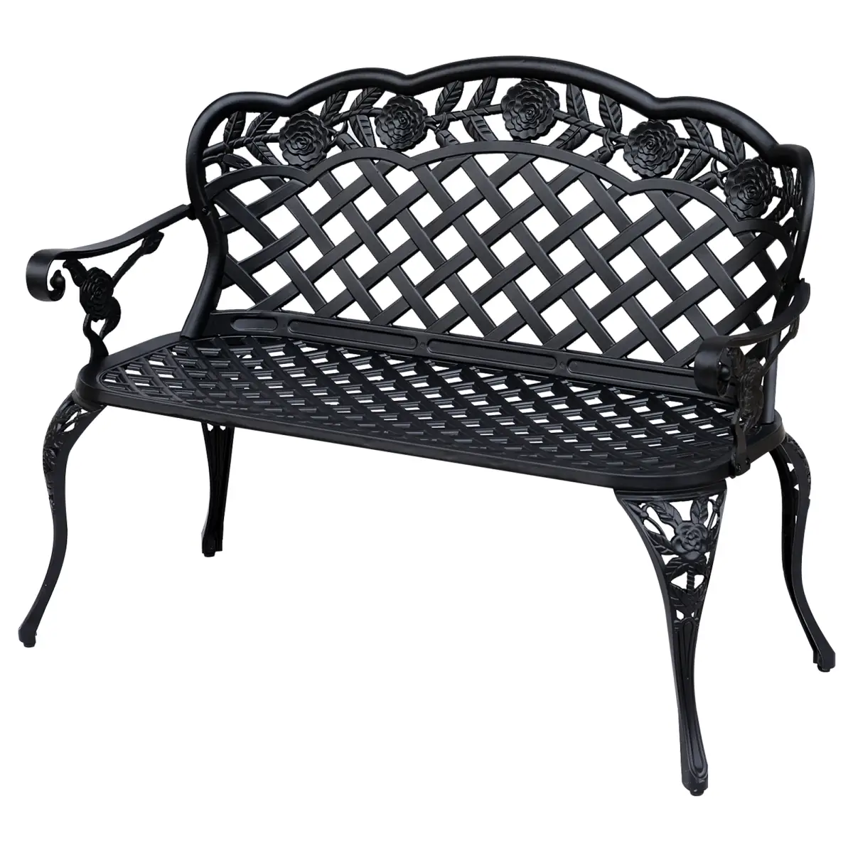 Outsunny Garden Bench, Cast Aluminium, 107Lx58Wx85H cm-Black - Garden Chairs