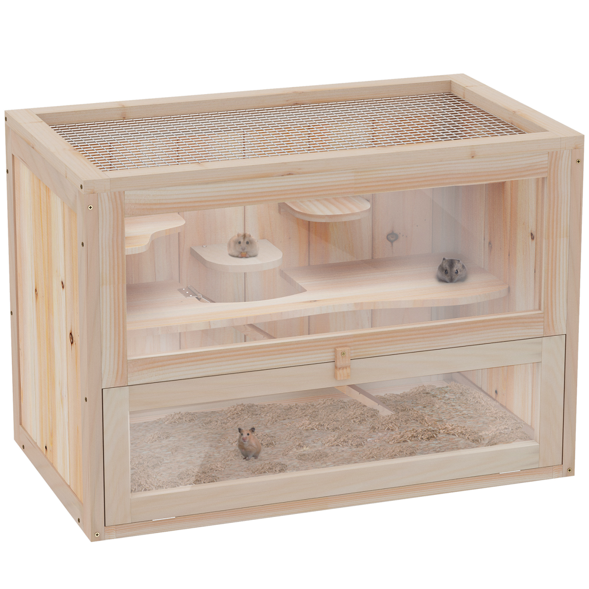 Wooden Hamster Cage Mice Rodents Hutch Small Animals 2 Levels 60x35x42cm - from Pawhut