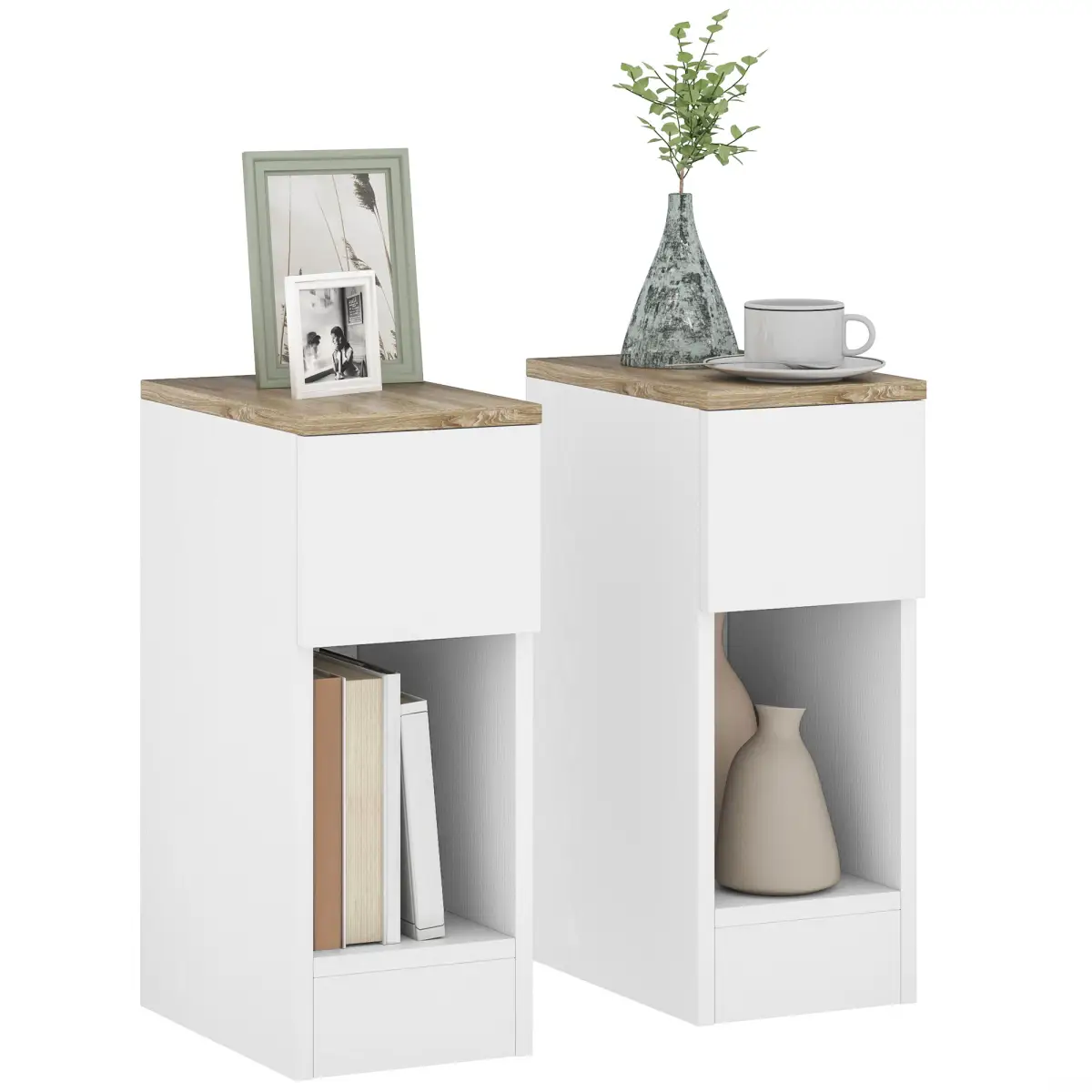 HOMCOM HOMCOM Bedside Tables Set of 2, Nightstands for Bedroom, Living Room, White - Bedside Table