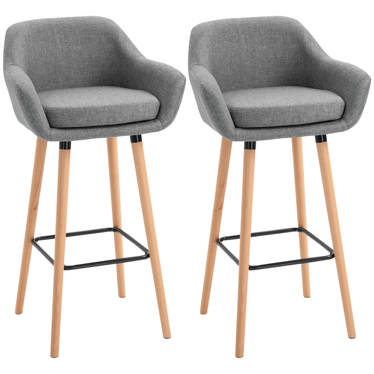 Unbranded 2 PCs Modern Upholstered Fabric Bucket Seat Bar Stools w/ Solid Wood Legs Grey -