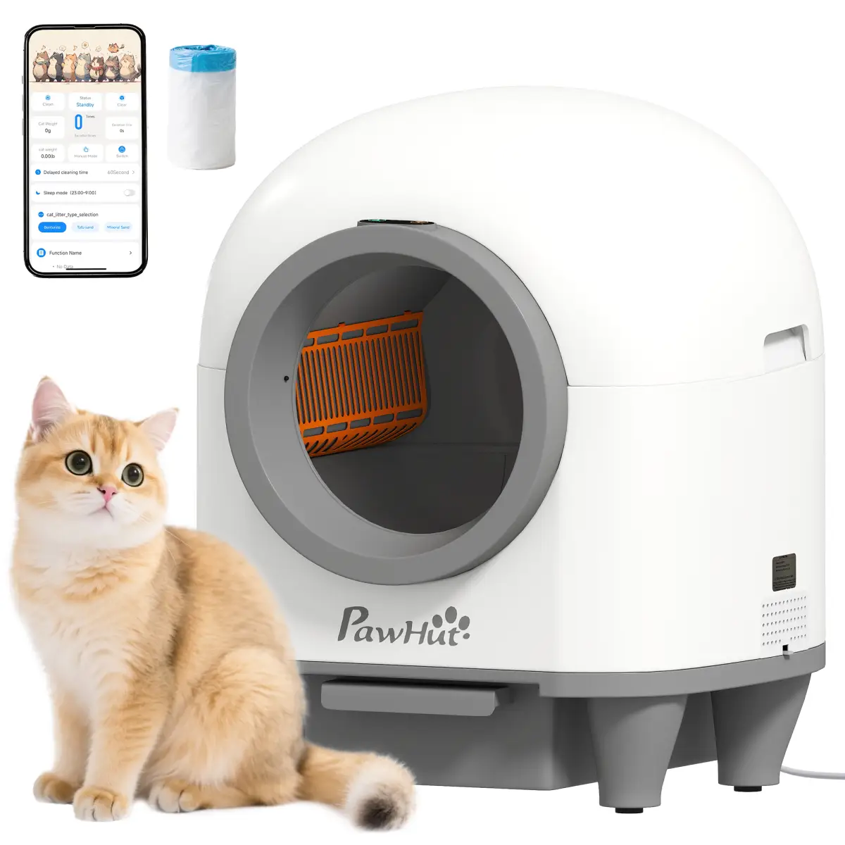 PawHut 80L Self Cleaning Cat Litter Tray with APP Control Safety Protection - Cat Litter