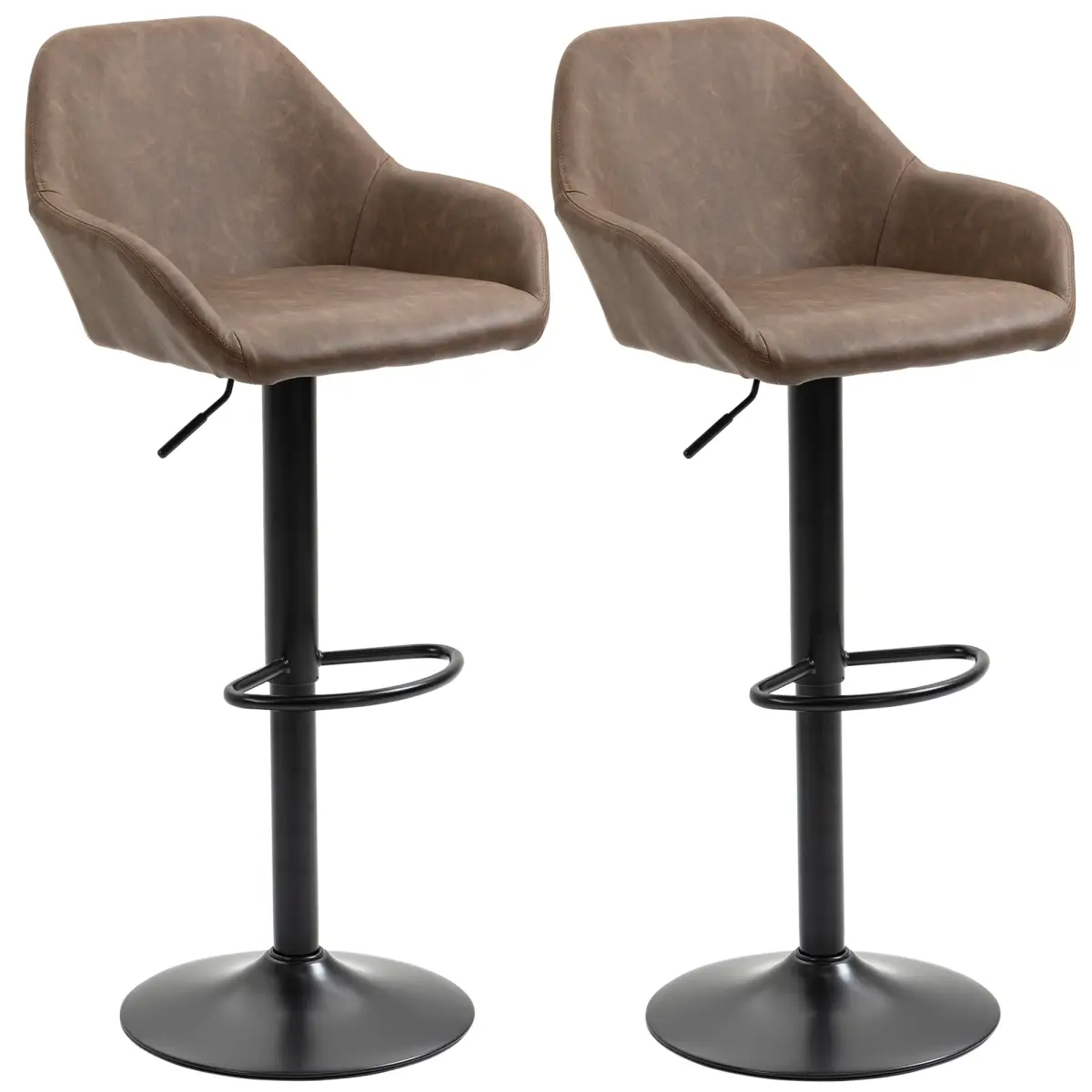 HOMCOM Set of 2, Swivel Barstools Footrest Backrest, PU Leather and Steel Brown - Bar Stool