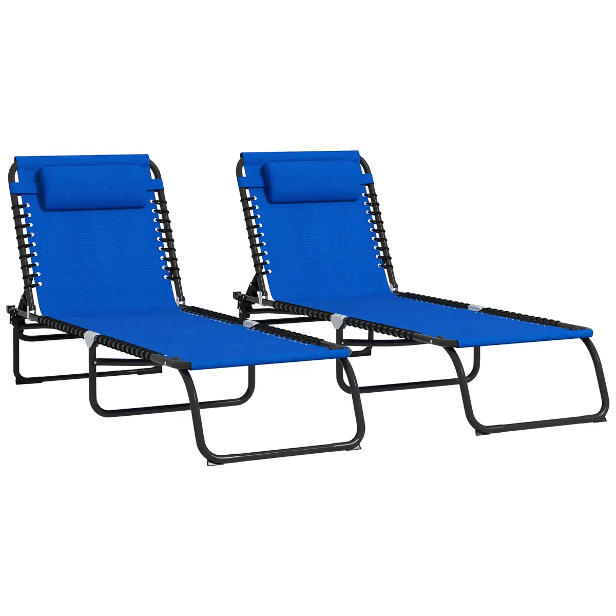 Outsunny Outsunny 2 Pcs Folding Beach Chair Chaise Lounge 4 Adjustable Positions, Blue - Sun Lounger