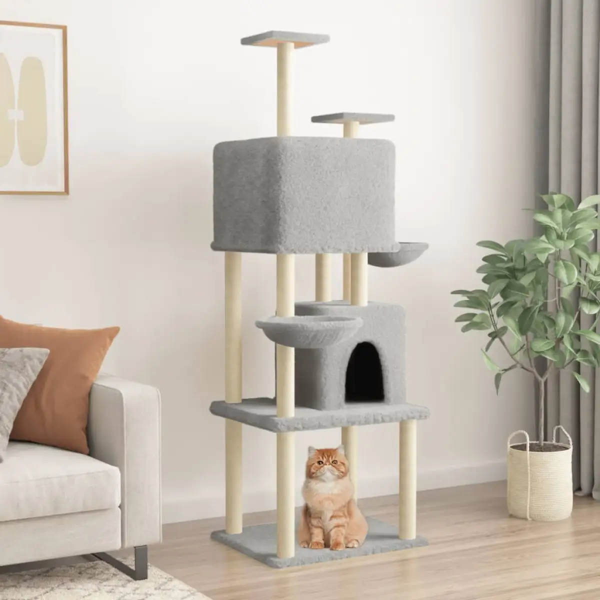 vidaXL vidaXL Cat Tree with Sisal Scratching Posts Light Grey 180 cm - Cat Tree