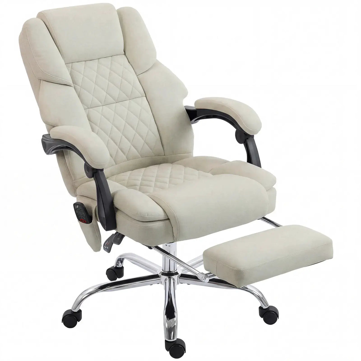 HOMCOM Office Chair with 6-point Vibration Massage and Heat, Fabric Desk Chair with Footrest, High Back, Cream White - from HOMCOM