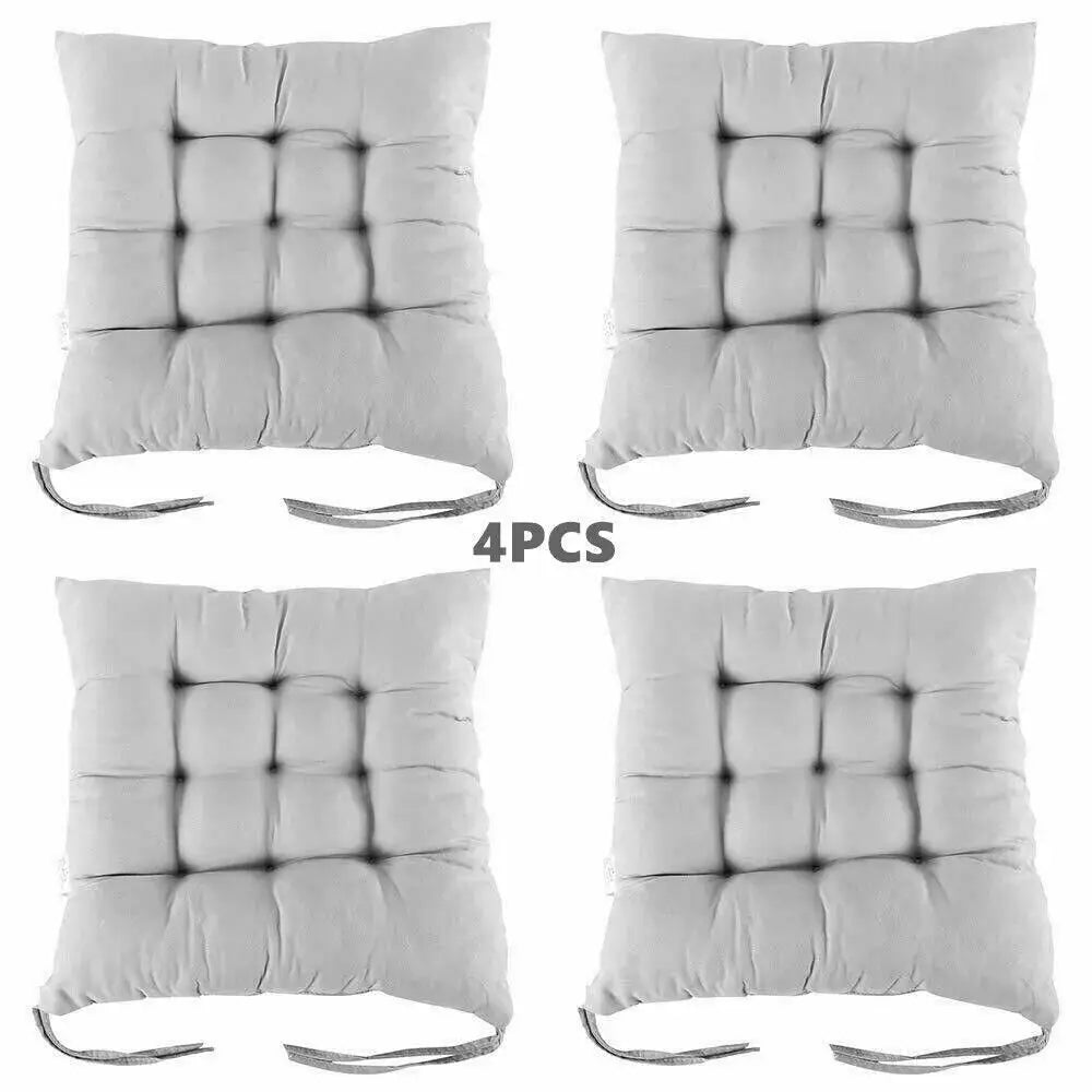 4 Pack Seat Pad Dining Room Garden Kitchen Chair Seat Cushions Tie On Plain UK-grey - from N/A