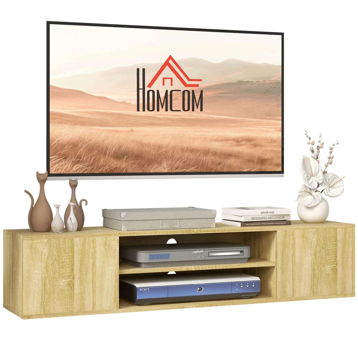 HOMCOM Floating TV Unit 60 Inch With Shelves Living Room - TV Unit