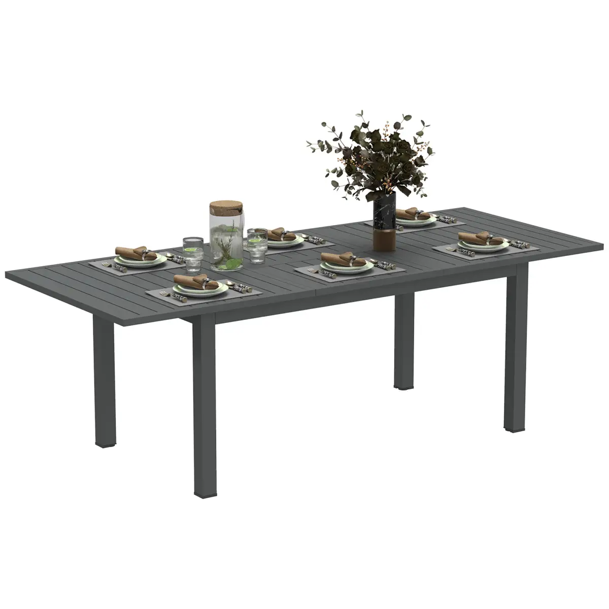 Outsunny Outsunny Extending Garden Table with Slatted Top, 160/220 x 90 x 73 cm, Grey - Garden Table