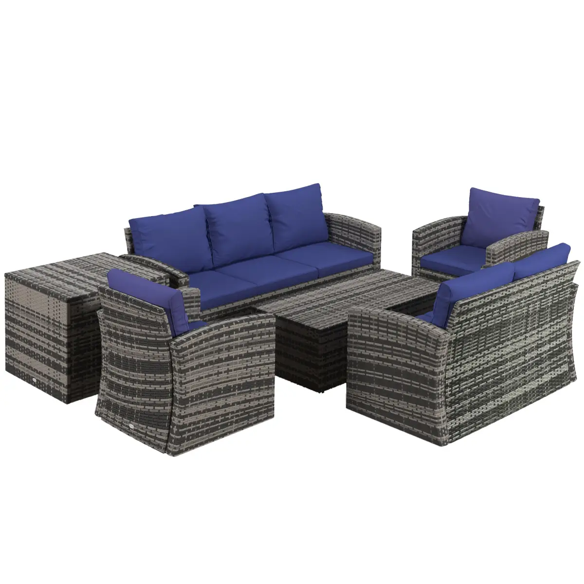 Outsunny Outsunny 6 PCS Patio Rattan Sofa Set Conversation Furniture Navy Blue - Garden Sofa Sets