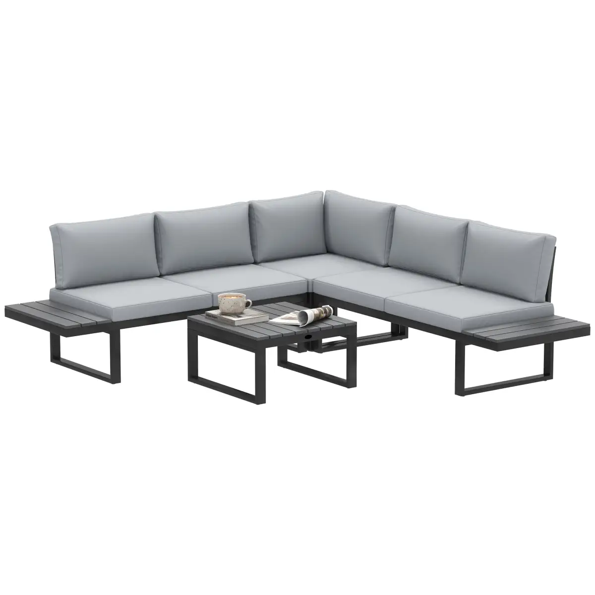 Outsunny Outsunny 4 PCs Garden Set w/ 5-Level Recline Corner Conversation Sofa Set - Garden Sofa Sets