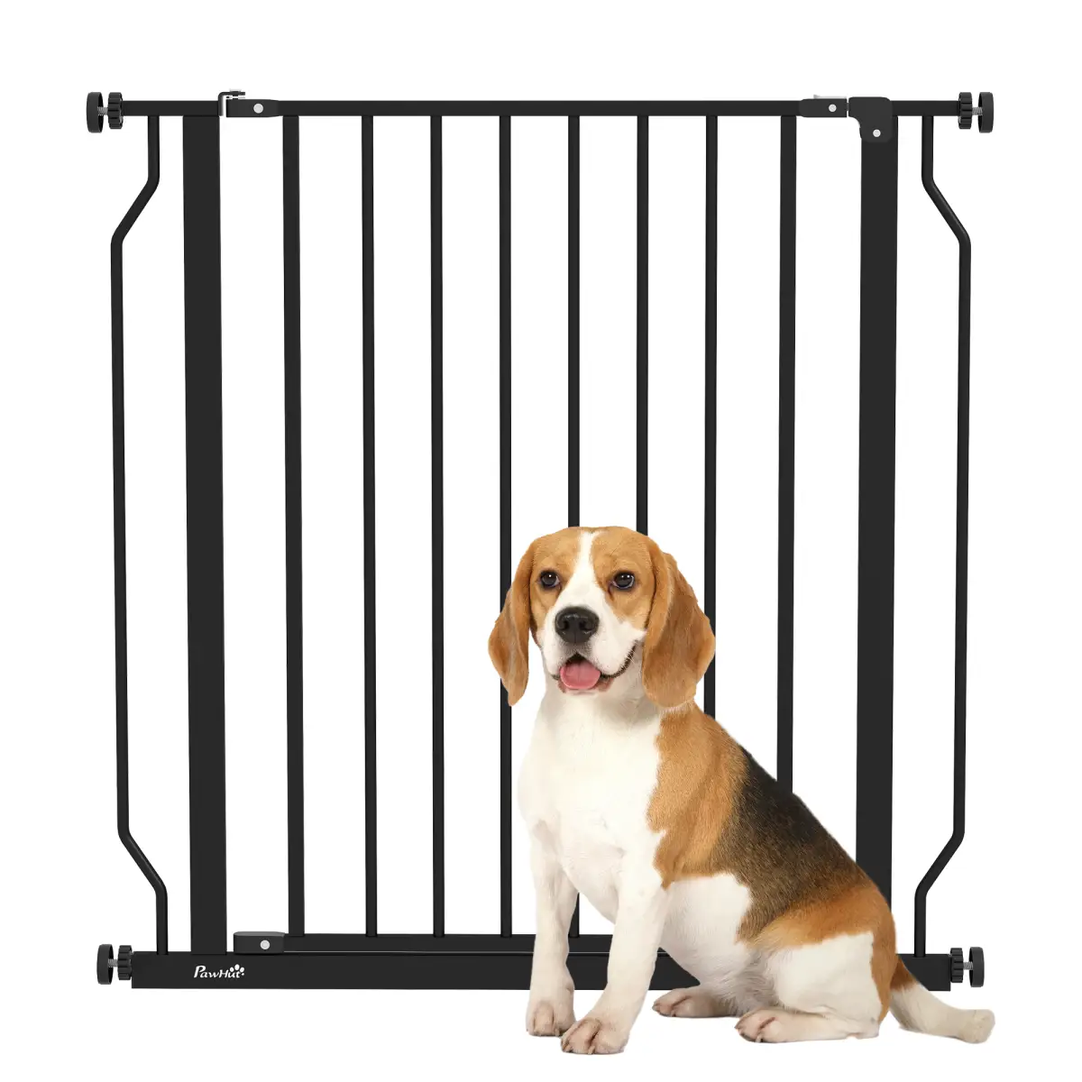 PawHut PawHut Dog Gate Wide Stair Gate w/ Door Pressure Fit, 75-85W cm, Black - Pet Gate
