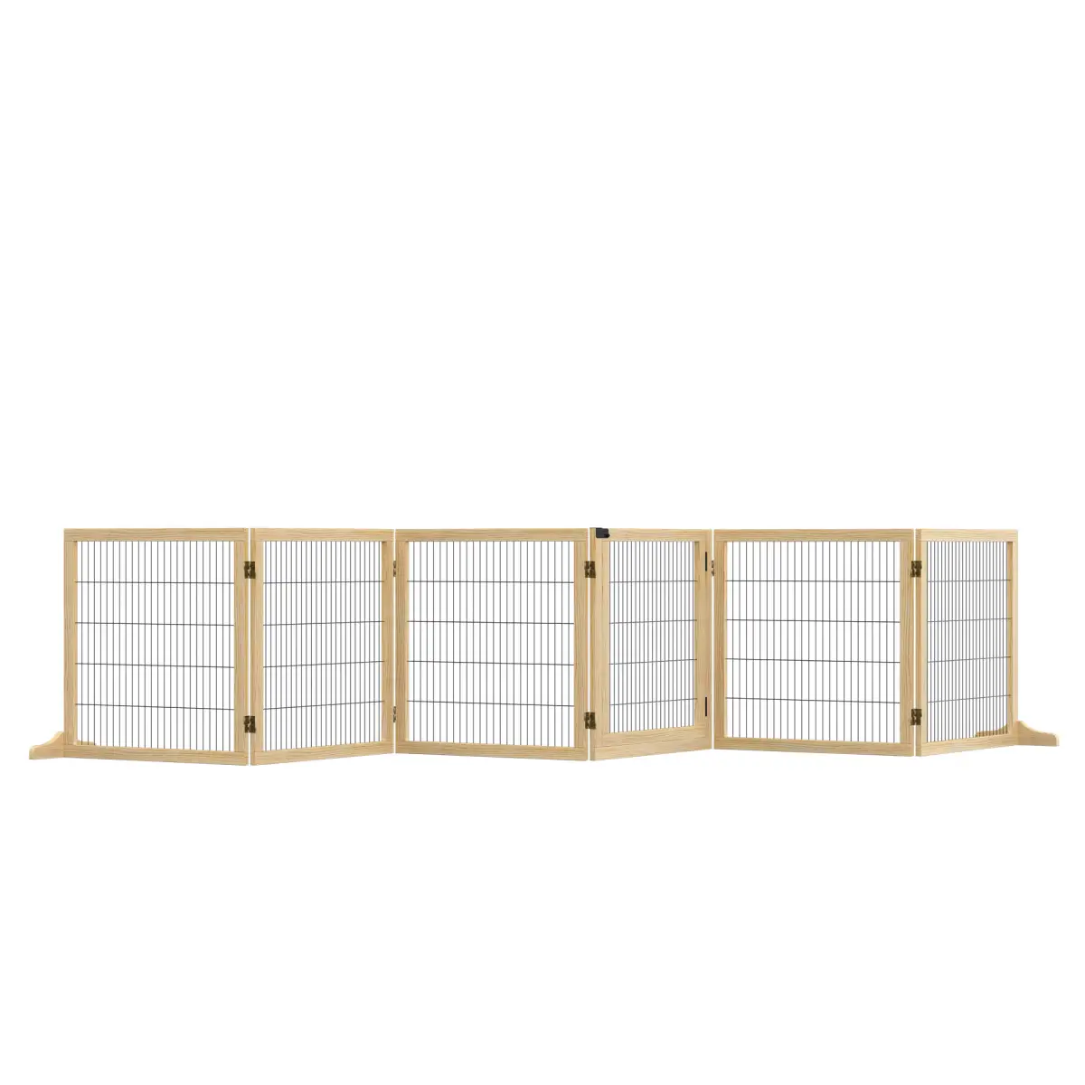 PawHut PawHut Freestanding Pet Dog Gate, Six-Panel Foldable Wooden Playpen, 432cm - Pet Gate