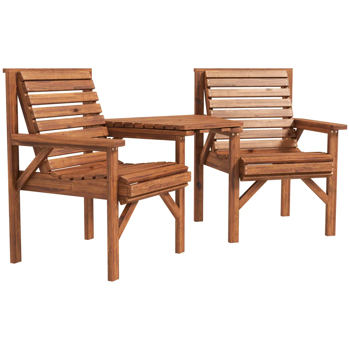 Outsunny Outsunny Wooden Garden Love Seat with Coffee Table Partner Bench Tan Brown - Garden Chairs