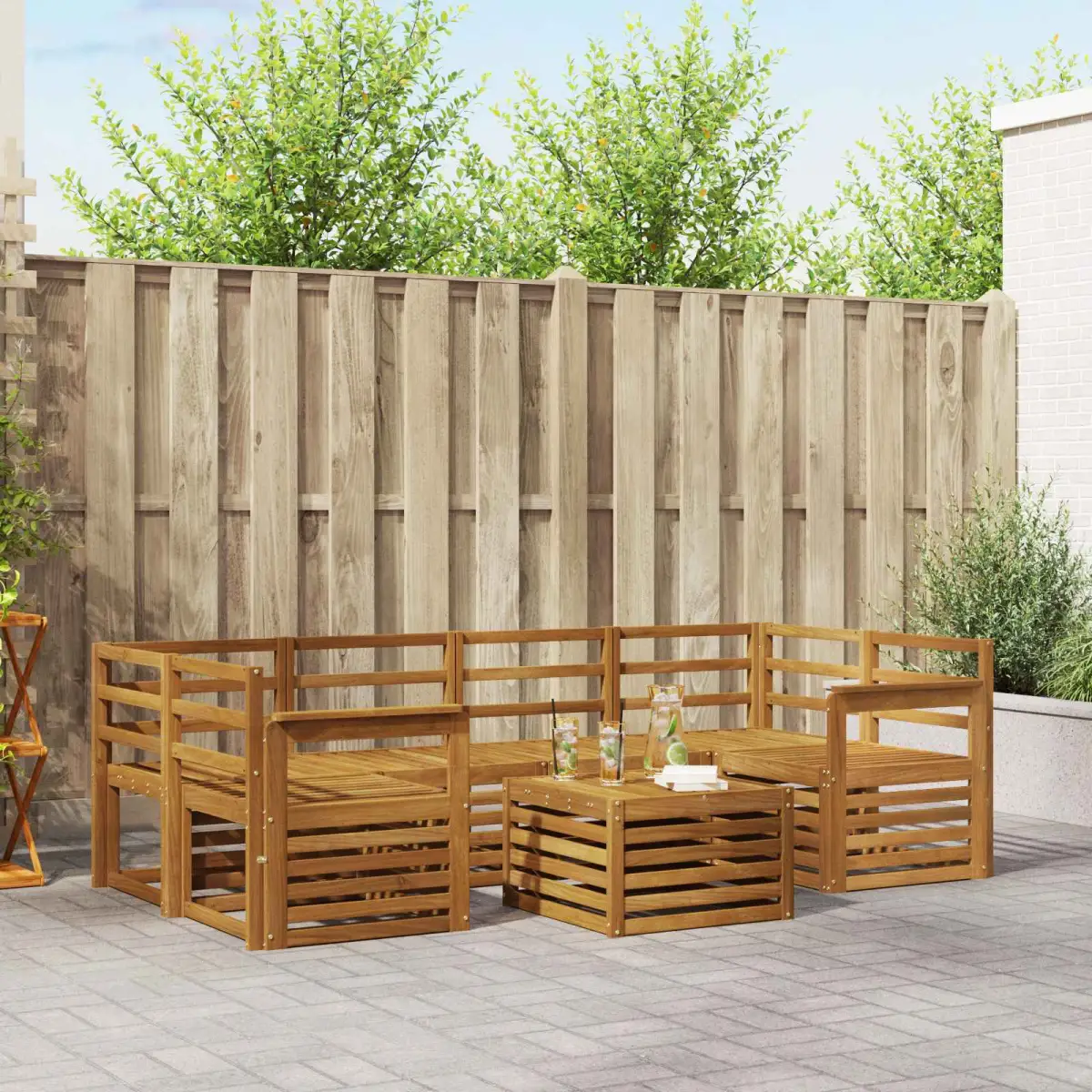 vidaXL vidaXL Outdoor Sofa Set 7 pcs Natural Solid Acacia Wood - Garden Sofa Sets