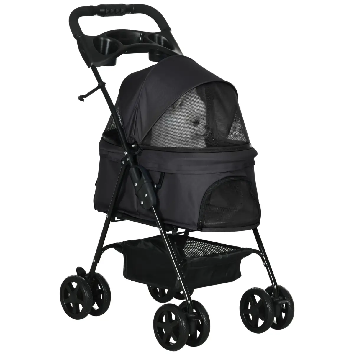 PawHut PawHut Pet Stroller Foldable Travel Carriage w/ Brake Basket Canopy, Black - Pet Carrier