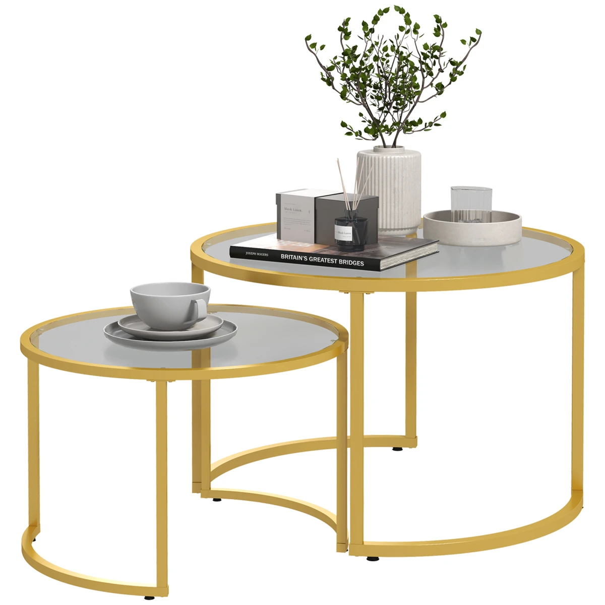 HOMCOM Nesting Tables GlassTop TwoSize LivingRoom - Nest of Tables