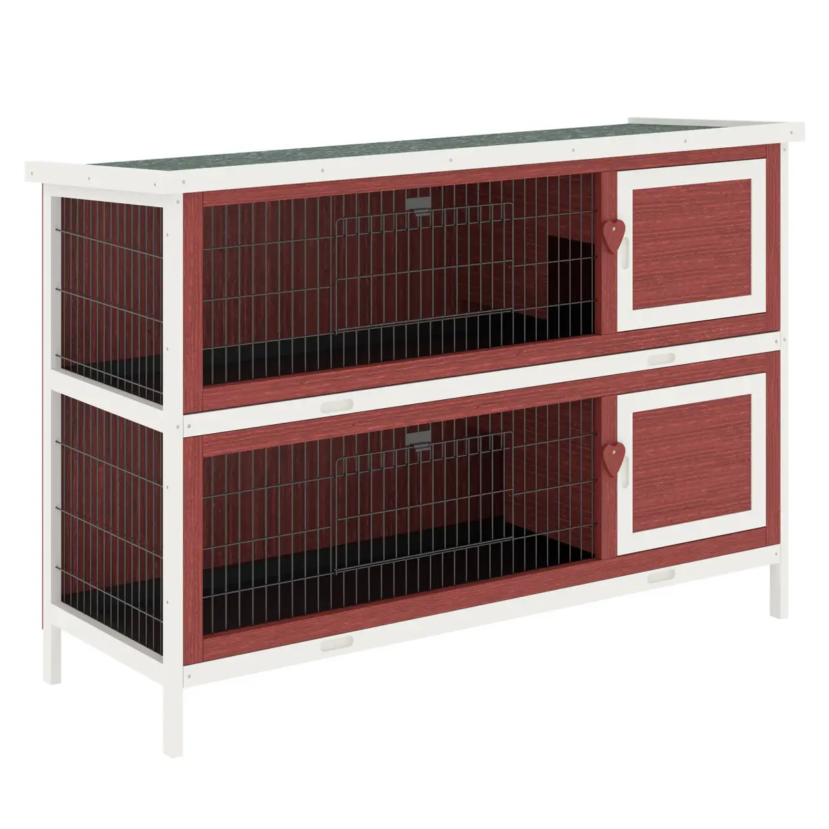 Pawhut Two-Tier Elevated Wooden Rabbit Hutch Bunny Cage for Small Pet Animals w/ Tray - Rabbit Hutch