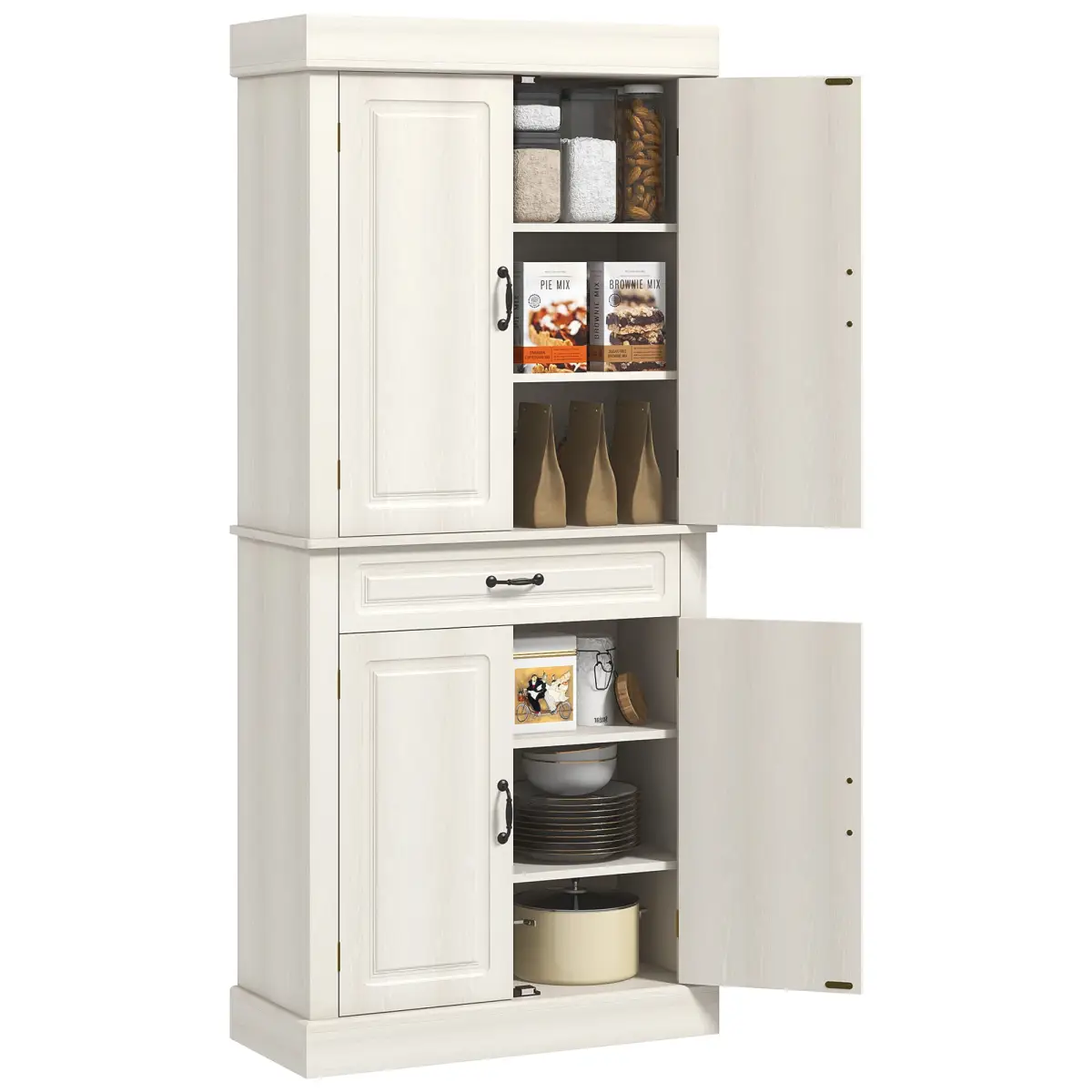 HOMCOM HOMCOM 180cm Kitchen Pantry Storage Cabinet Server Food Organizer, White - Display Cabinet