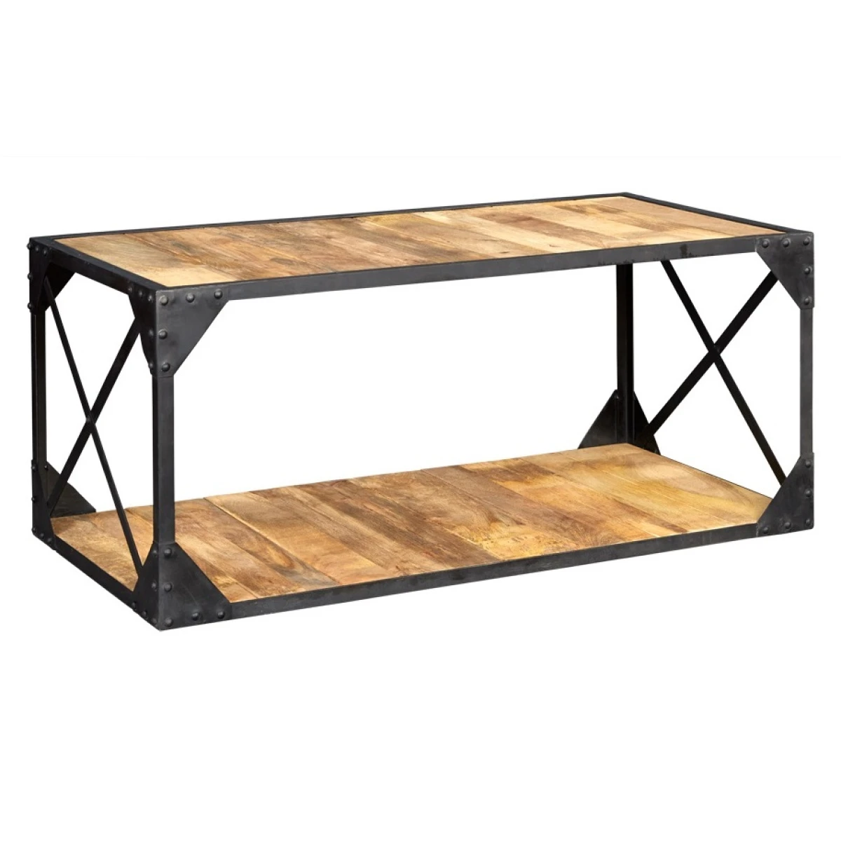 Indian Hub Ascot Industrial Coffee Table 48W X 20D X 18H Reclaimed Wood Top Handcrafted Living Room Decor - Coffee Table