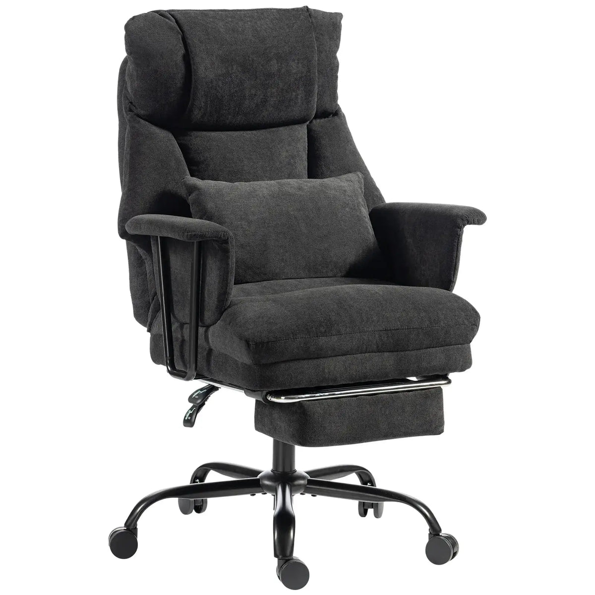 HOMCOM Office Chair, 180kg Heavy Duty Linen Computer Desk Chair with Lumbar Support, Wide Seat, Spring Cushion, Black - from HOMCOM