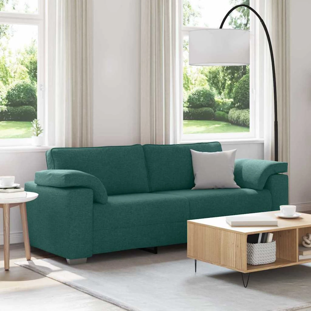 vidaXL VidaXL Sofa 219 x 77 x 82 cm Dark Green Fabric With Cushion For Modern Living Rooms - Sofa